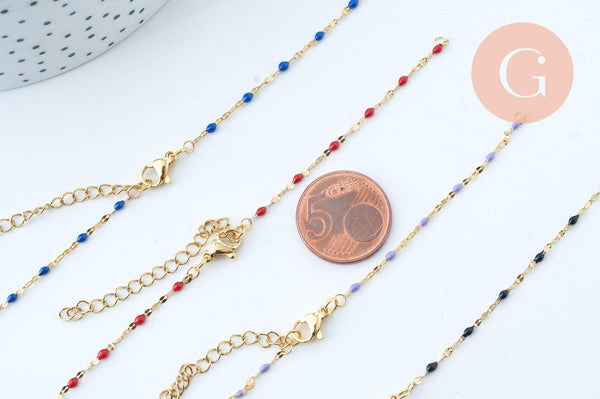 Base de bracelet réglable chaine résine colorée acier doré 14k 14.5cm,x1 (G6074)