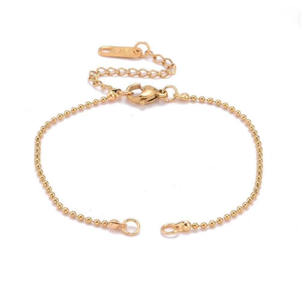 Base de bracelet réglable maille boule acier 304 inoxydable doré 15.8cm, x1 (G5966)