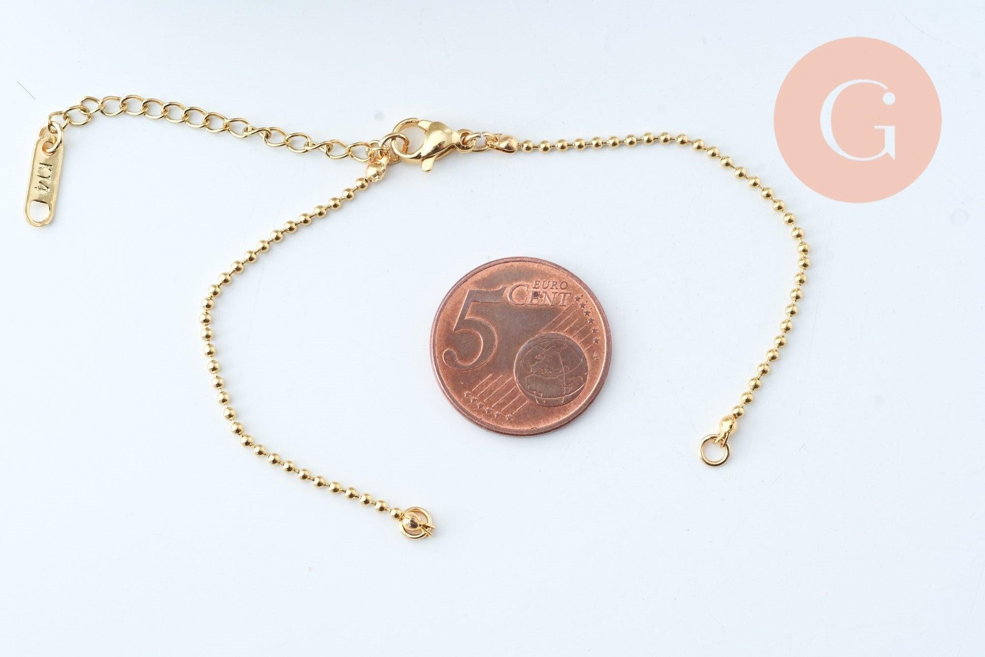 Base de bracelet réglable maille boule acier 304 inoxydable doré 15.8cm, x1 (G5966)