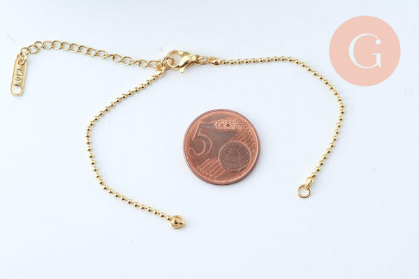 Base de bracelet réglable maille boule acier 304 inoxydable doré 15.8cm, x1 (G5966)