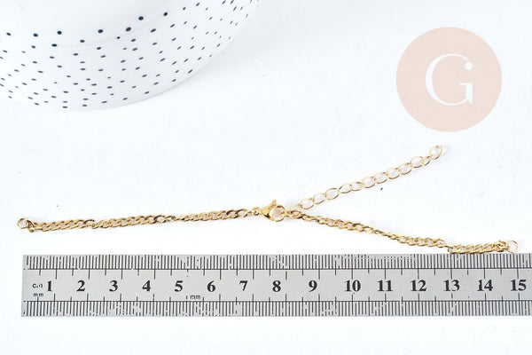 Base de bracelet réglable maille gourmette acier doré 304 inoxydable 15.5cm, x1 (G8624)
