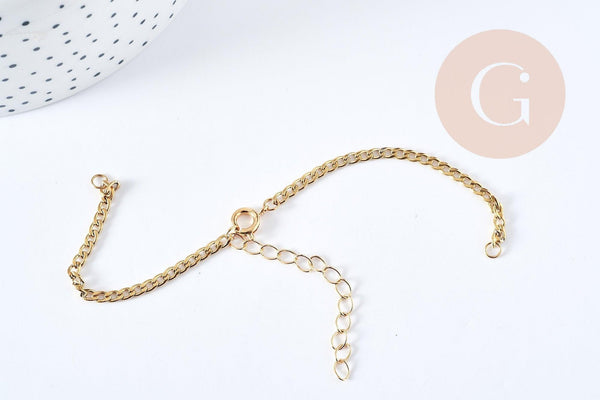 Base de bracelet réglable maille gourmette acier doré 304 inoxydable 15.5cm, x1 (G8624)