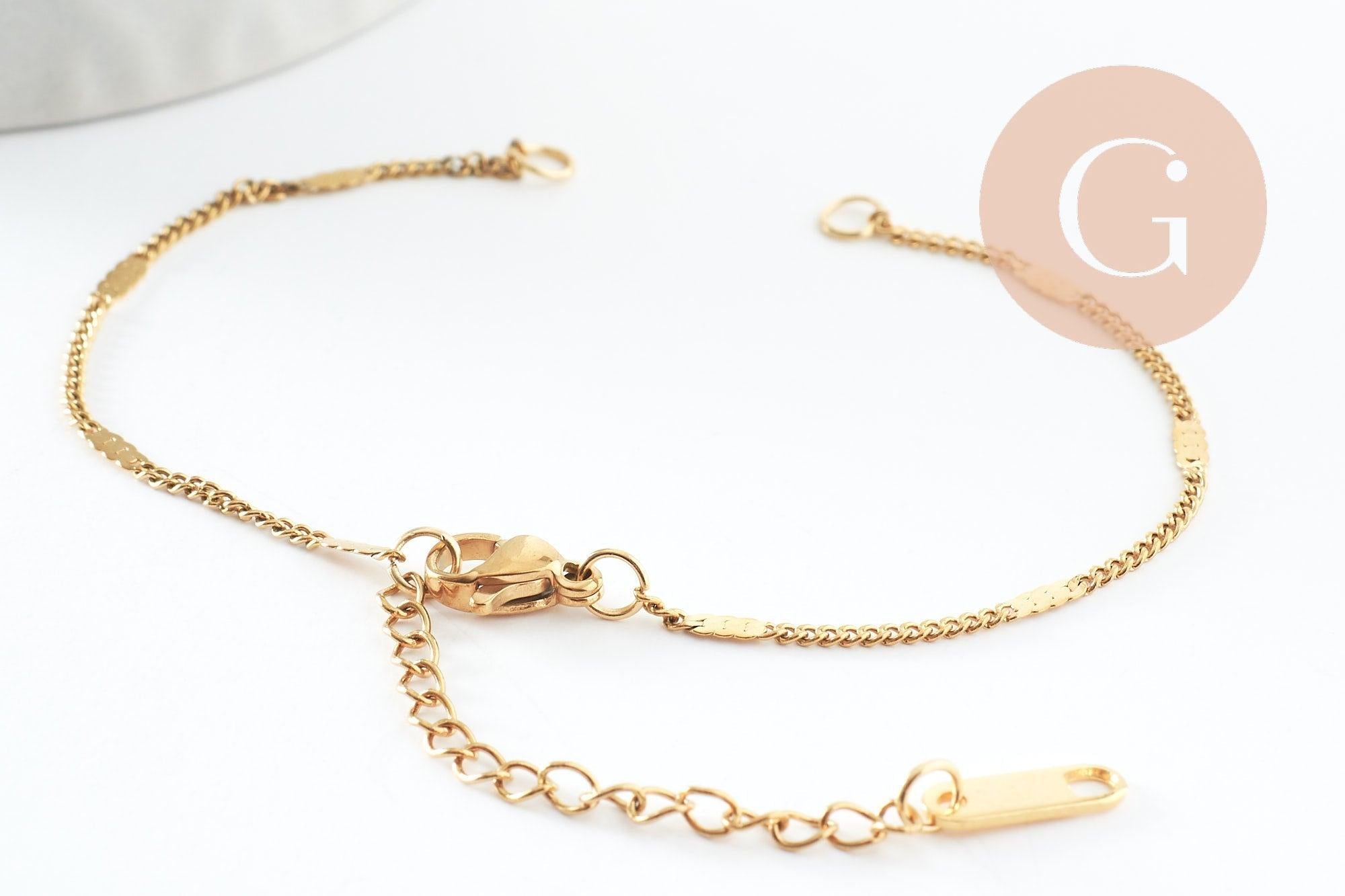 Base de bracelet réglable maille plate acier doré 304 inoxydable 16cm, x1 (G9547)