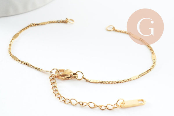 Base de bracelet réglable maille plate acier doré 304 inoxydable 16cm, x1 (G9547)