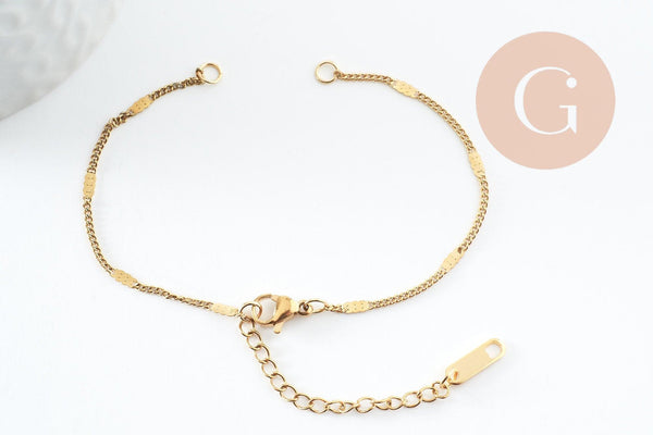 Base de bracelet réglable maille plate acier doré 304 inoxydable 16cm, x1 (G9547)