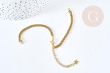 Base de bracelet réglable maille plate diamantée acier doré 304 inoxydable 16cm, acier doré inoxydable, x1 (G8625)
