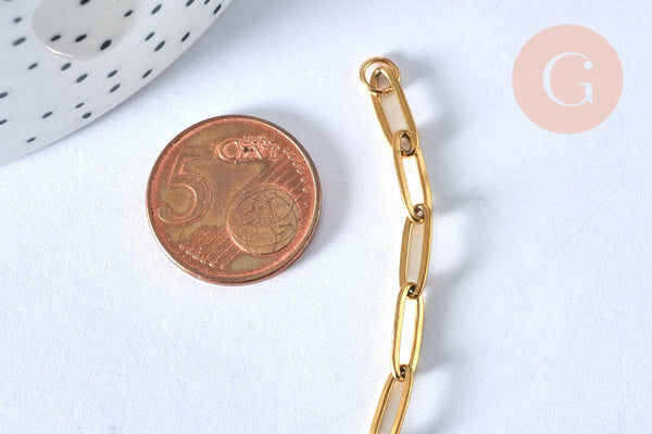 Base de bracelet réglable maille trombone fantaisie or acier 304 inoxydable 14k 14.5cm, bracelet or acier inoxydable, x1 (G5972)