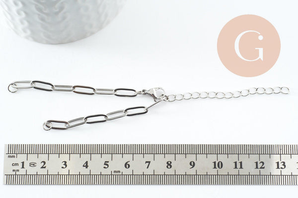 Base de bracelet unisexe chaine rectangle acier 304 inoxydable platine 4mm-14.5cm, x1 (G9497)