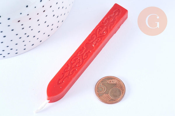 Batonnet de cire à cacheter rouge vif avec mèche, x1 (G7156)
