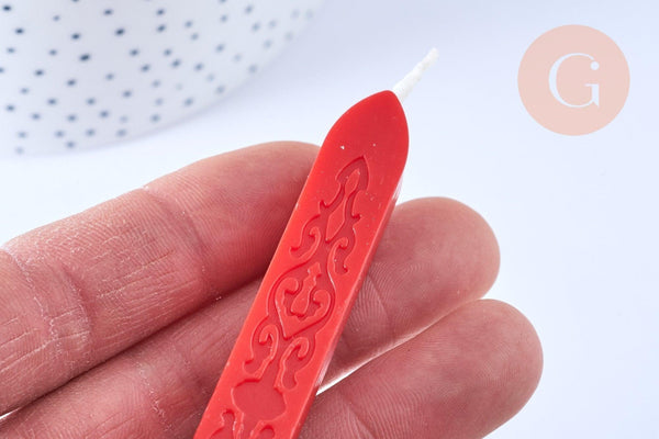 Batonnet de cire à cacheter rouge vif avec mèche, x1 (G7156)