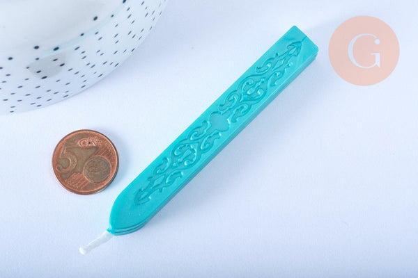 Batonnet de cire à cacheter vert nacré avec mèche, x1 (G7158)