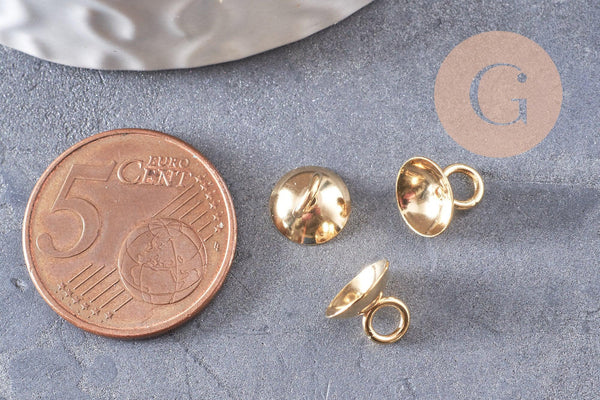 Bélière pendentif coupelles en acier doré 304 inoxydable 8x7mm, x10 (G4844)