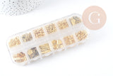 Boite Kit mix de 12 types de fournitures et perles zamac laiton doré, x1 (G8843)
