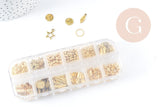 Boite Kit mix de 12 types de fournitures et perles zamac laiton doré, x1 (G8843)