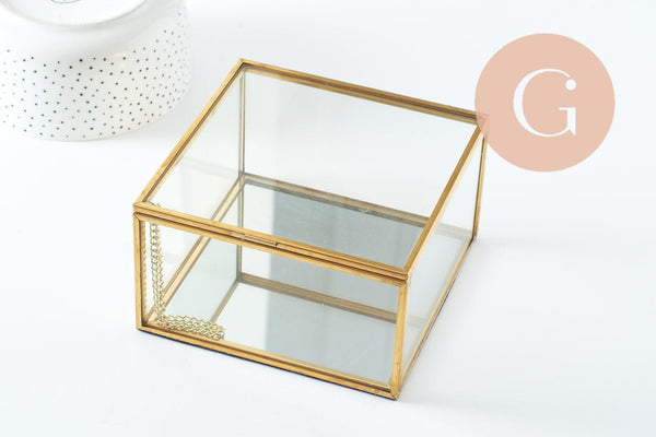 Boite à bijoux verre carré métal doré rectangle 13.1cm, x1 (G9766)