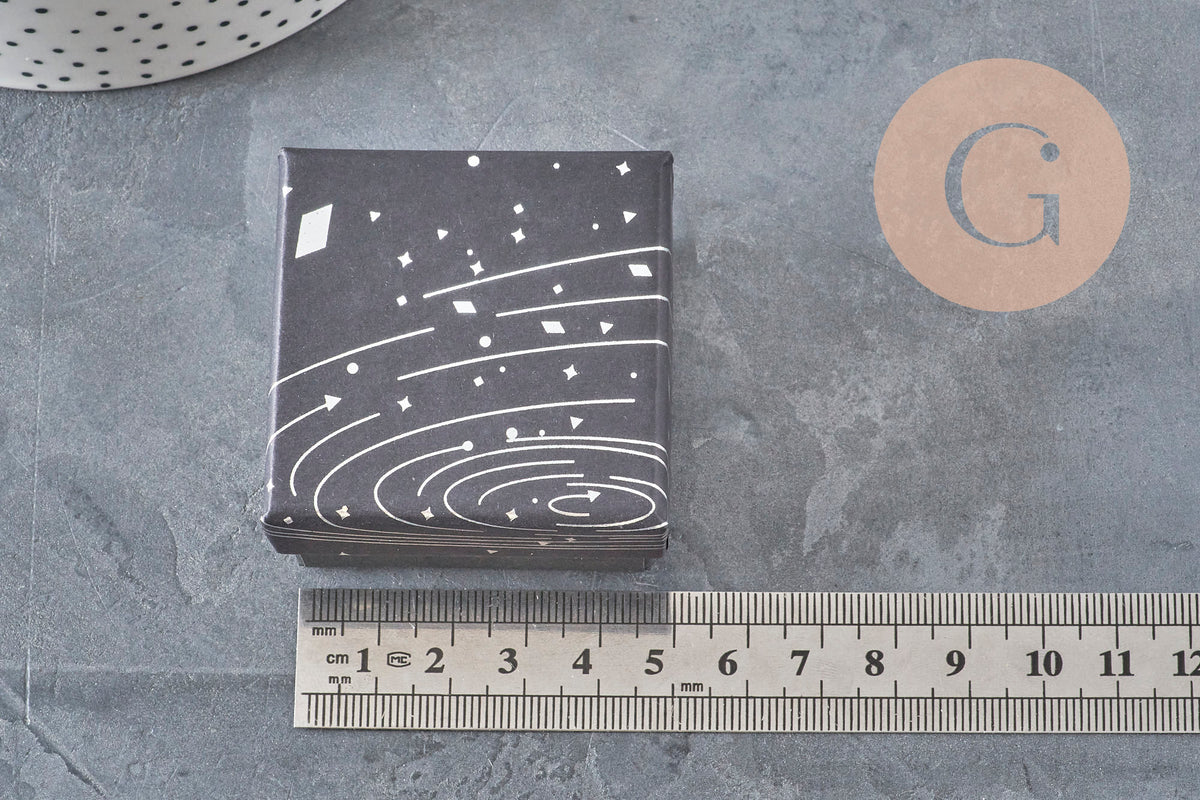 Boite carrée cadeau carton noir galaxie argent 5.3cm, x1 (G11332)-Boîtes à cadeaux-Gingerlily Perles