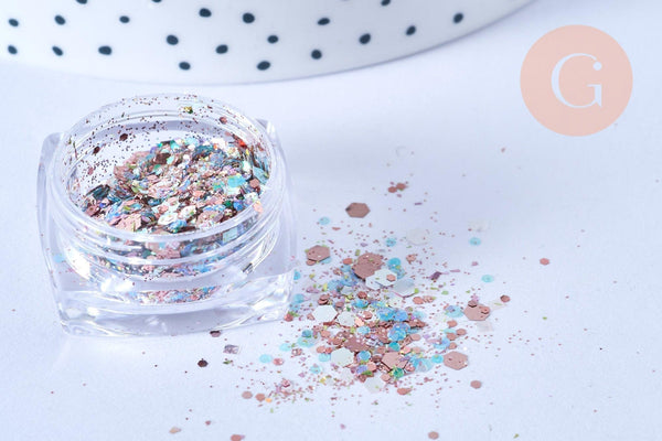 Boite paillettes holographiques nailart inclusion résine ou création pâte polymère, x1 boite de 0.3 gr (G6855)