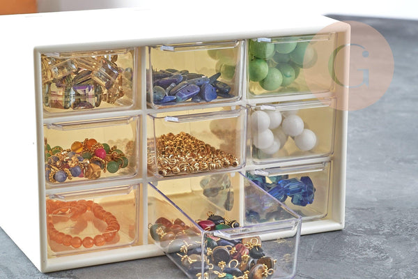 Boite rangement perles bijoux en plastique 9 tiroirs 19cm x1 (G8958)