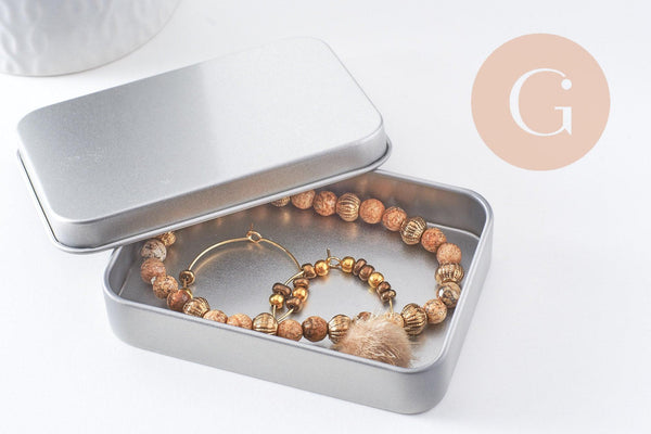 Boite rangement perles bijoux fer platine 9.1 cm, x1 (G10337)