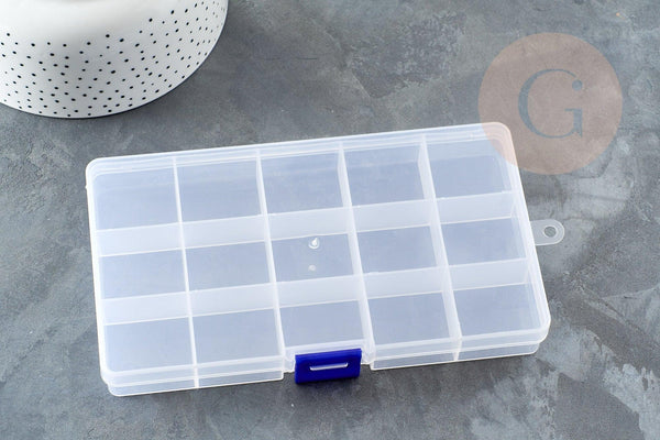 Boite rangement perles en plastique rectangulaire 17cm, x1 (G1350)