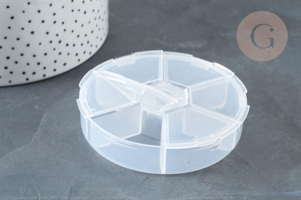 Boite rangement perles en plastique ronde 6 compartiments 7.8cm, x1 (G7213)