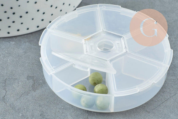 Boite rangement perles en plastique ronde 6 compartiments 7.8cm, x1 (G7213)
