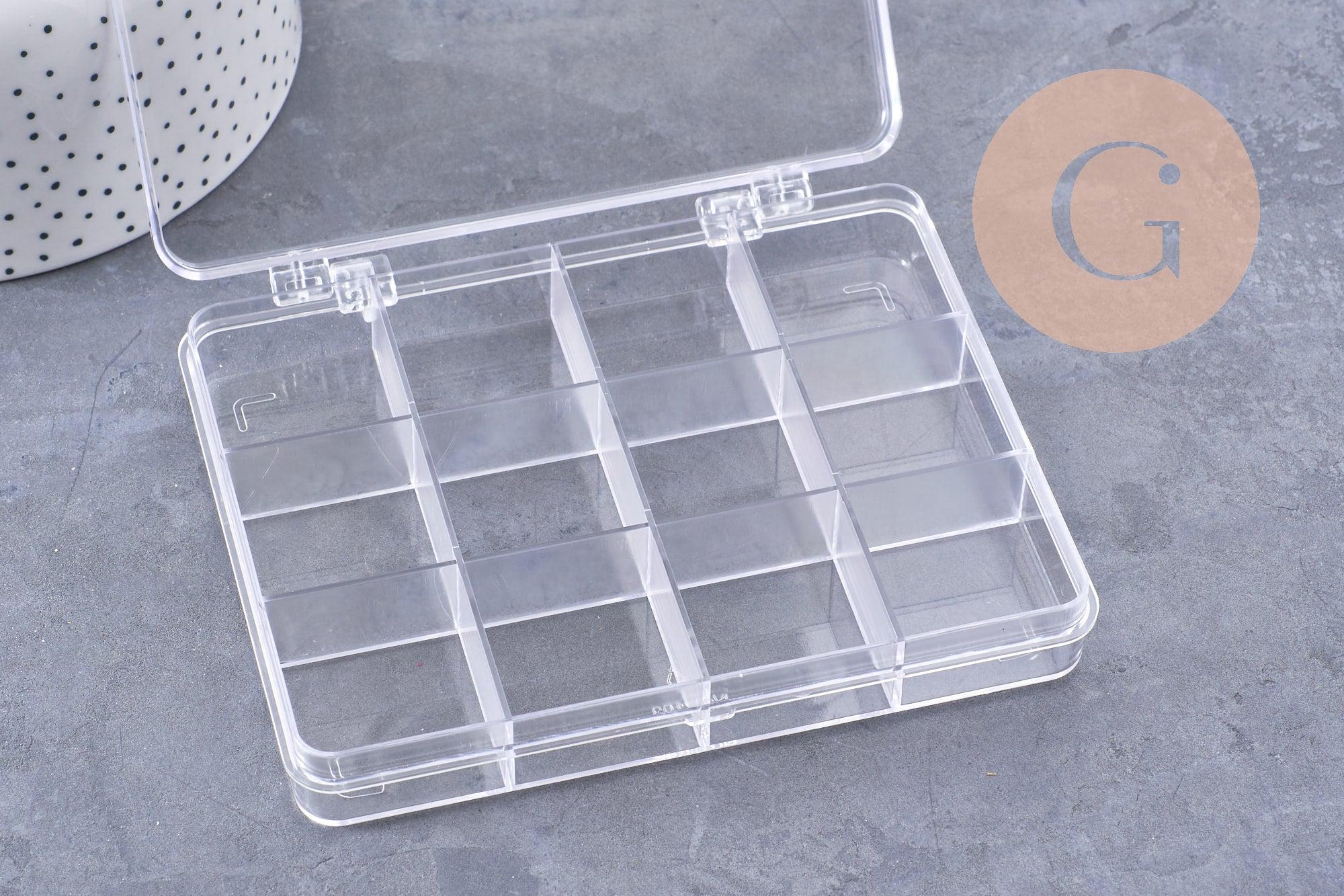 Boite rangement perles en plastique transparent rectangulaire 12 cases 13cm, x1 (G10257)