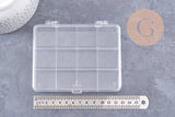 Boite rangement perles en plastique transparent rectangulaire 12 cases 13cm, x1 (G10257)