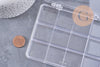 Boite rangement perles en plastique trnsparent rectangulaire 12 cases 13cm, x1 (G10257)