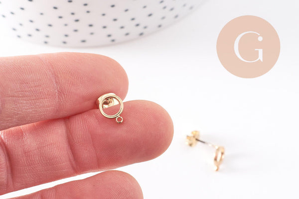 Boucles cercle avec anneau doré laiton 18k tige argent 935 14mm, la paire (G1893)