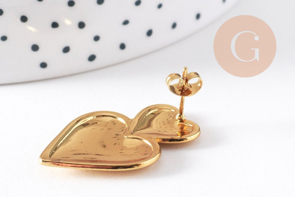 Boucles d'oreille coeur acier 304 inoxydable doré IP 18K 31mm, la paire (G10280)