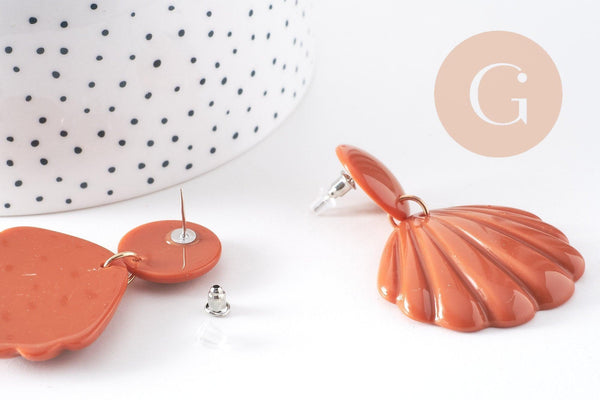 Boucles d'oreille coquillage résine colorée acier 316 inoxydable doré 59mm, la paire (G10354)