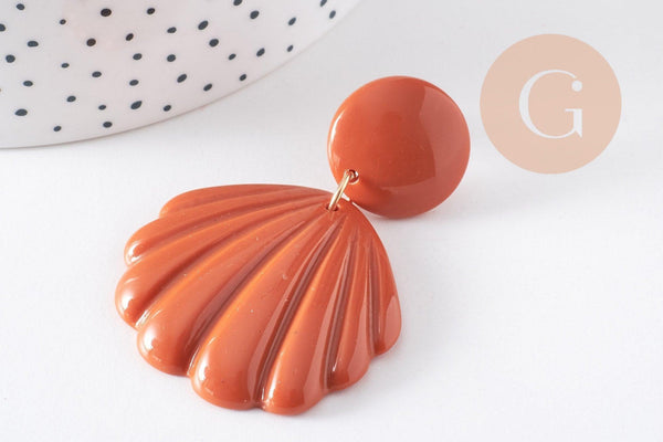 Boucles d'oreille coquillage résine colorée acier 316 inoxydable doré 59mm, la paire (G10354)