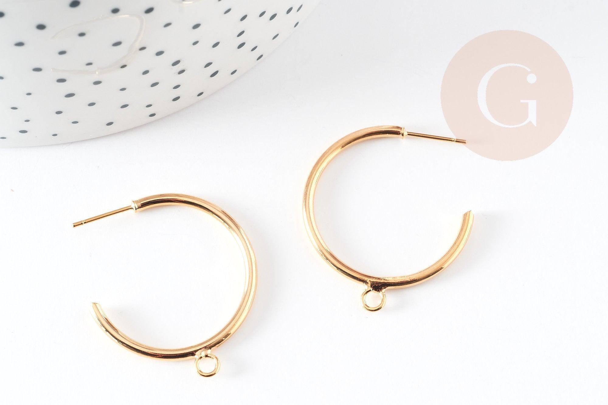 Boucles d'oreilles Anneau créole puce doré 18k 32.5mm, x2 (G3044)
