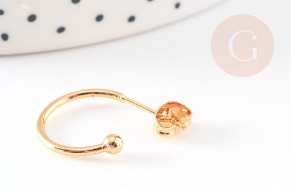 Boucles d'oreilles Anneau demi-créole puce doré 18k tige argent 925 20mm, x2 (G3583)