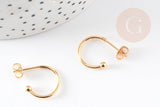 Boucles d'oreilles Anneau demi-créole puce doré 18k tige argent 925 20mm, x2 (G3583)