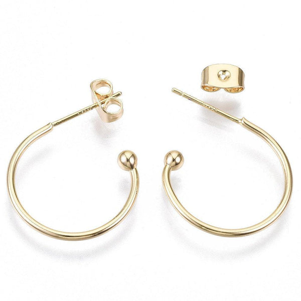 Boucles d'oreilles Anneau demi-créole puce doré 18k tige argent 925 23mm, x2 (G3582)