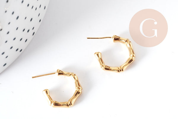 Boucles d'oreilles Créoles Bambou laiton doré 24mm, la paire (G9011)