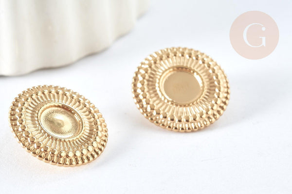 Boucles d'oreilles à clip acier 304 inoxydable doré cabochon rond 18mm, la paire (G7459)