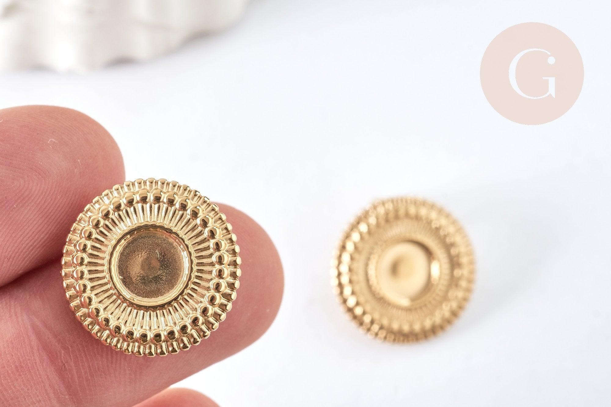Boucles d'oreilles à clip acier 304 inoxydable doré cabochon rond 18mm, la paire (G7459)