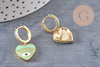 Boucles d'oreilles coeur oeil protecteur émail coloré laiton doré, la paire (G3775)