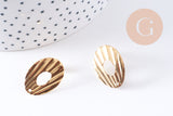 Boucles d'oreilles ovale strié acier inoxydable 304 doré 23mm, la paire (G10625)