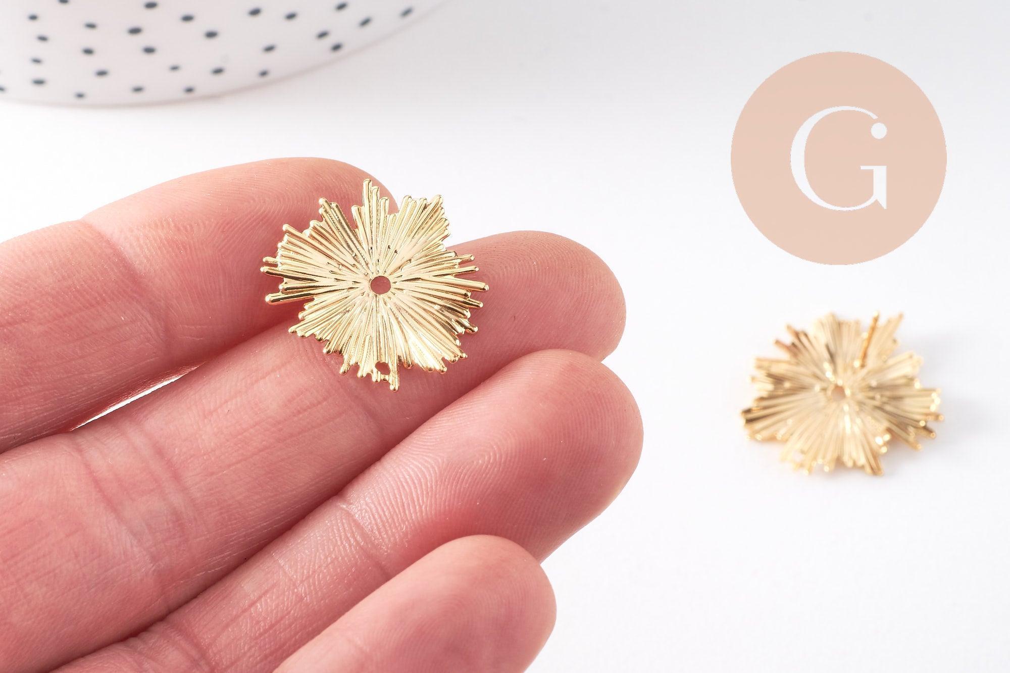 Boucles d'oreilles puce rayons de soleil texturé laiton doré 18K 22mm, la paire (G10476)