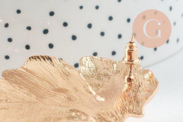 Boucles fleur Gingko XXL zamac doré, la paire (G9652)