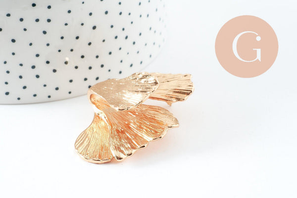 Boucles fleur Gingko XXL zamac doré, la paire (G9652)