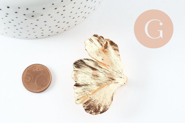 Boucles fleur Gingko XXL zamac doré, la paire (G9652)