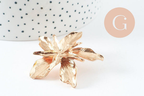 Boucles fleur XXL zamac doré 53mm, la paire (G9655)