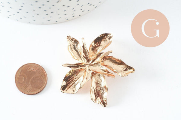 Boucles fleur XXL zamac doré 53mm, la paire (G9655)