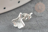 Boucles puce feuille de Gingko chat noeud fine argent massif 925 7mm, x1 paire (G9250)