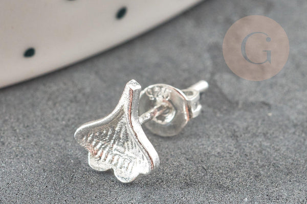 Boucles puce feuille de Gingko chat noeud fine argent massif 925 7mm, x1 paire (G9250)
